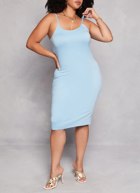 Plus Size Basic Scoop Neck Cami Midi Dress