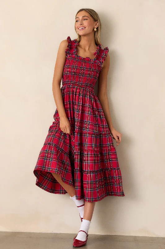 Pride And Joy Red Plaid Midi Dress