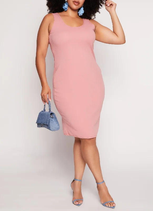 Plus Size Textured Knit Scoop Neck Tank Dress