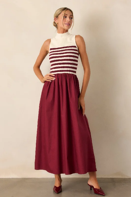 Timeless Treasures Burgundy Sleeveless Striped Maxi Dress