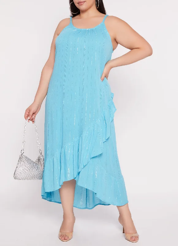 Plus Size Gauze Knit Lurex Tulip Hem Maxi Dress