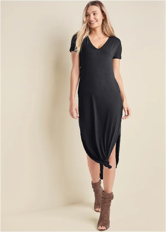 Casual T-Shirt Maxi Dress - Black