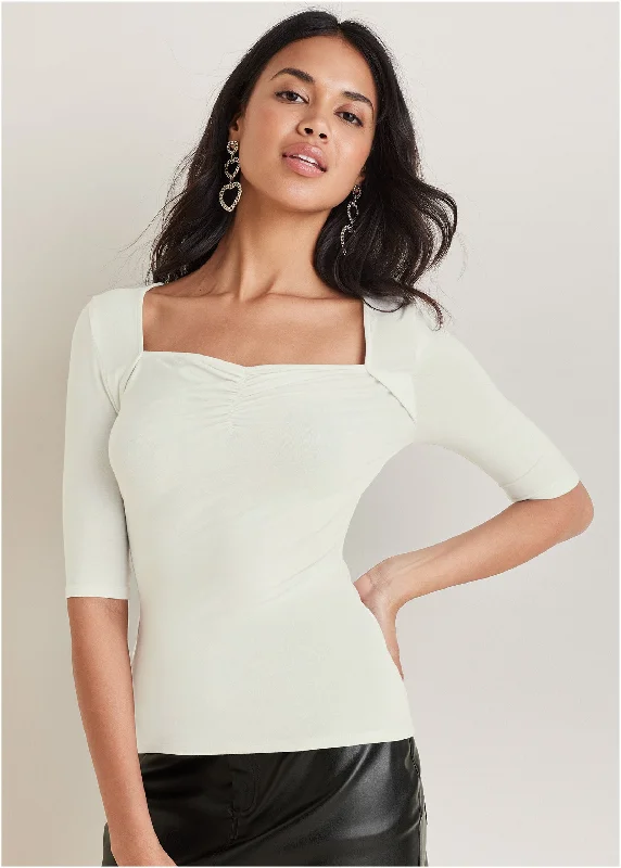 Sweetheart Short Sleeve Top - Off White