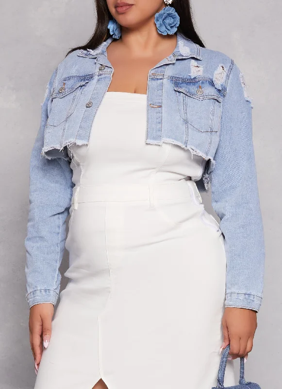 Plus Size Almost Famous Distressed Hem Jean Jacket