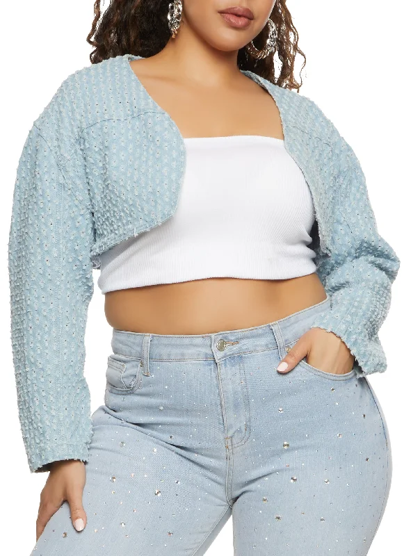 Plus Size Distressed Bolero Denim Jacket