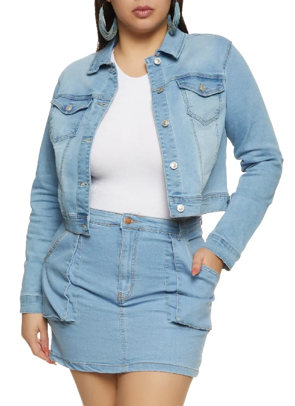 Plus Size WAX Solid Denim Jacket