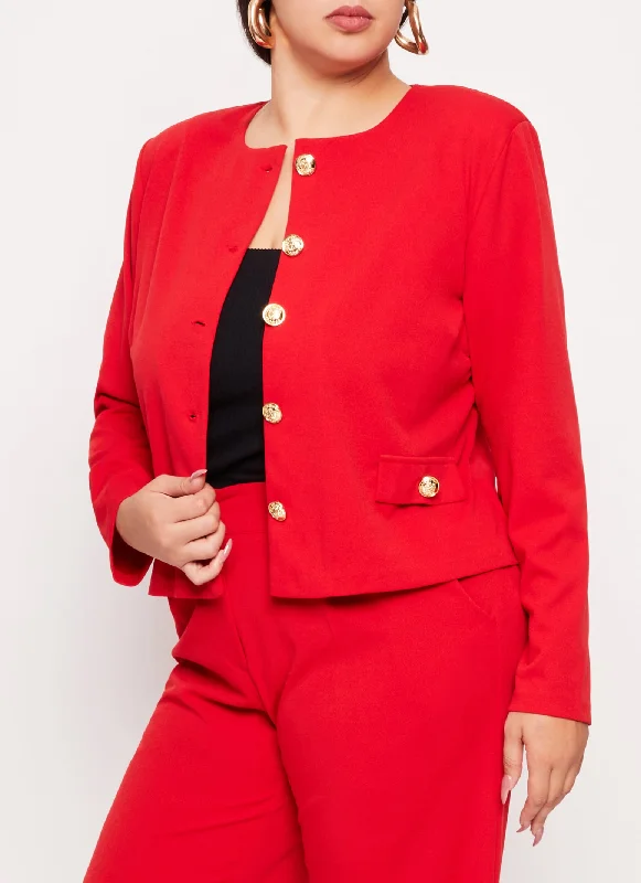 Plus Size Crepe Knit Button Front Blazer