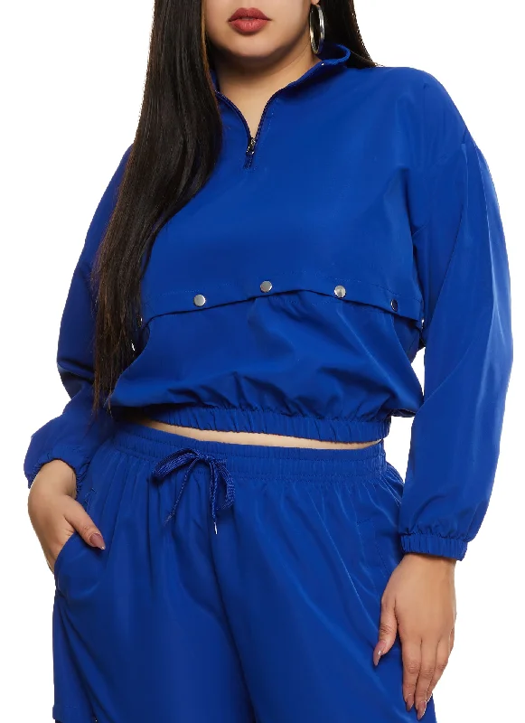 Plus Size Zip Neck Tear Away Track Jacket