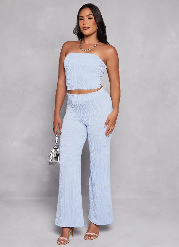 Ribbed High Waist Wide Leg Pants