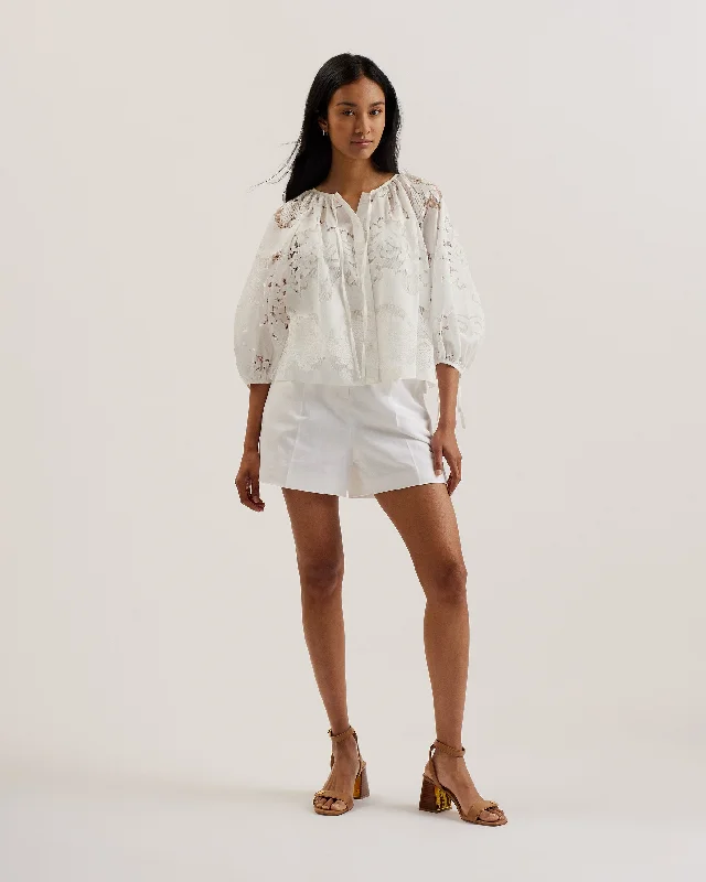 Bacina Lace Puff Sleeve Blouse White