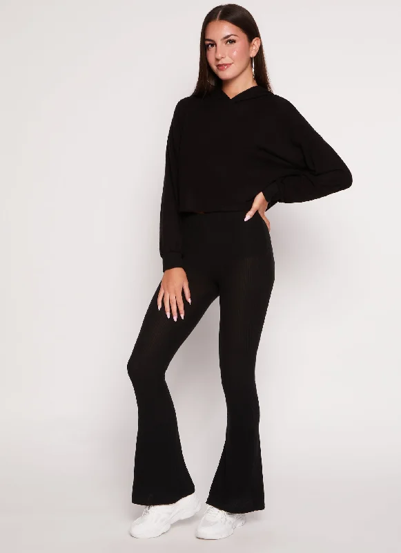 Brushed Rib Knit Flared Pants