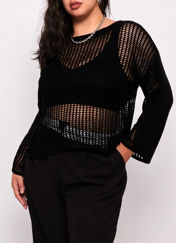 Plus Size Crochet Long Sleeve Sweater