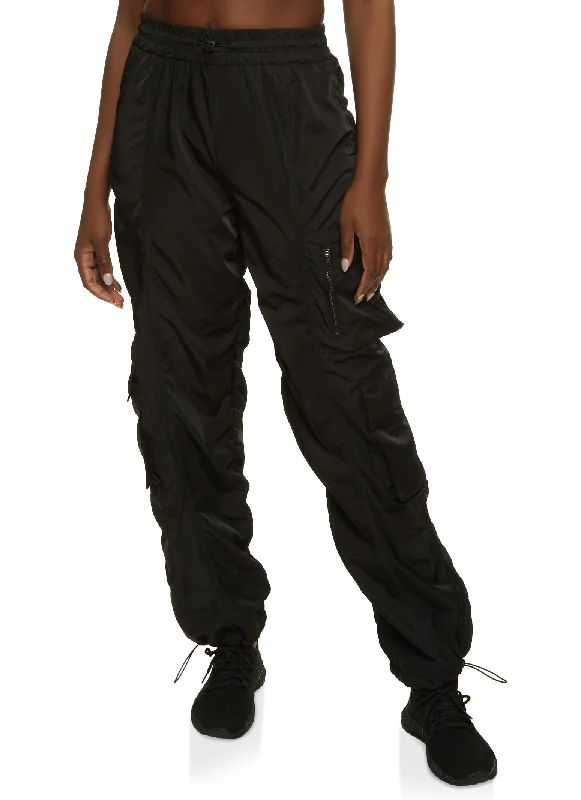 Zip Pocket Detail Parachute Cargo Pants