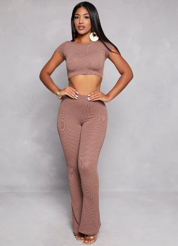 Ribbed High Waist Flare Pants