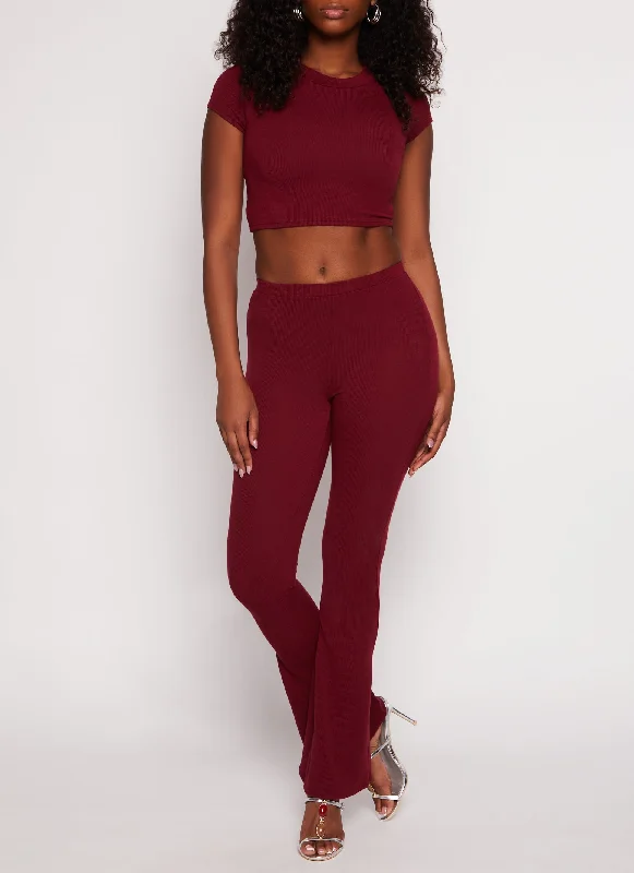 Ribbed High Waist Flare Pants