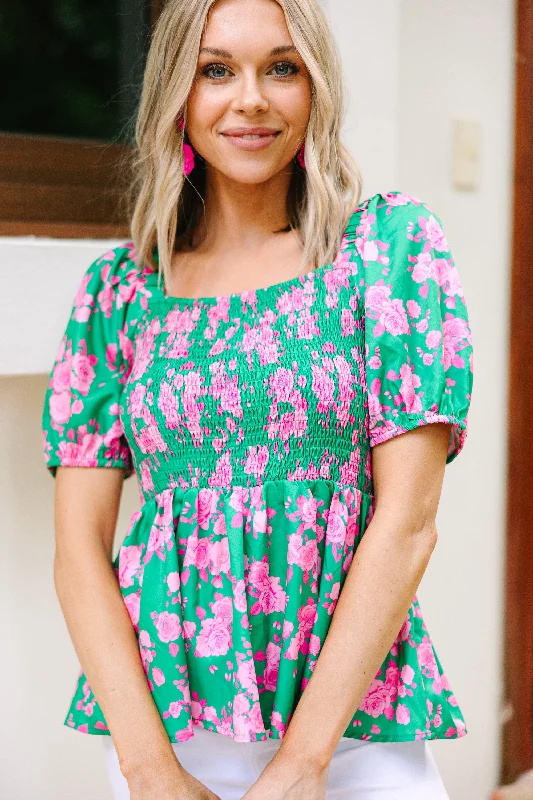 Couldn't Change Green Floral Peplum Blouse