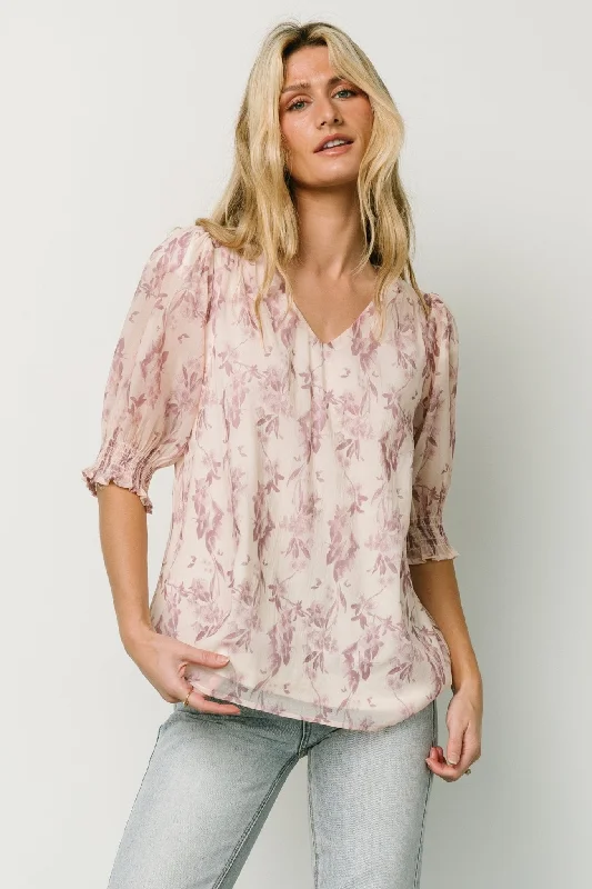 Cordova Top | Beige + Mauve Floral