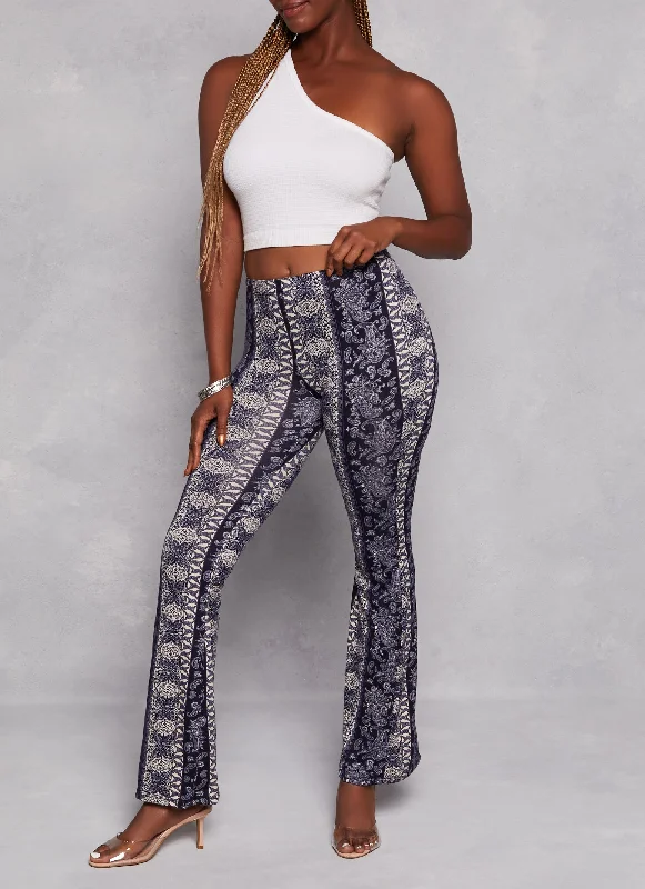 Paisley Border Print High Waist Flare Pants