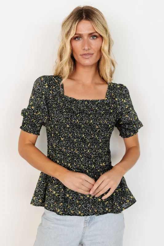 Felice Smocked Top | Black Print