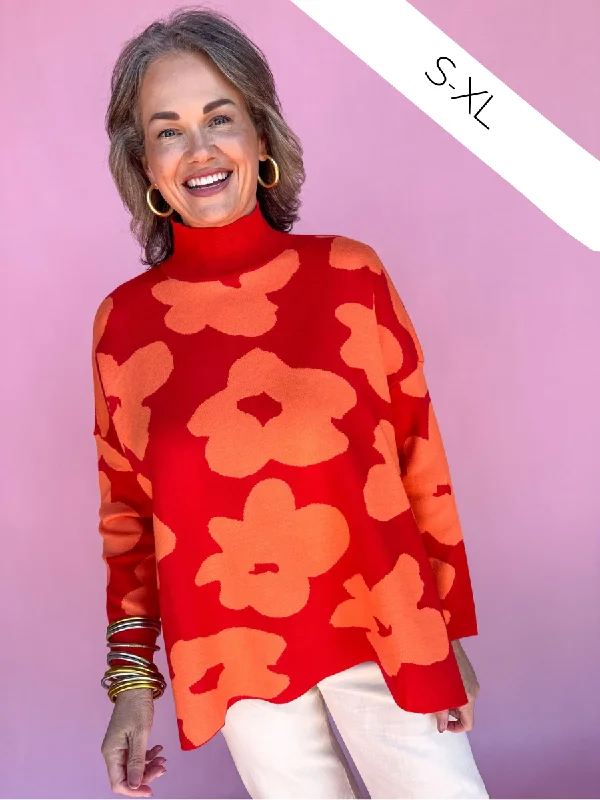 Funky Florals Sweater - Red