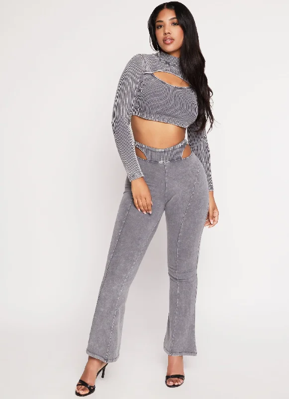 Acid Wash Cut Out High Waist Pants