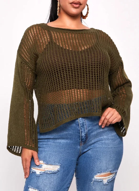 Plus Size Crochet Long Sleeve Sweater