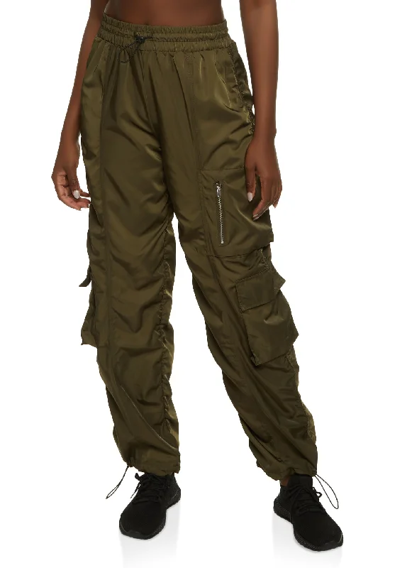 Zip Pocket Detail Parachute Cargo Pants