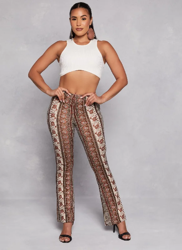 Paisley Border Print High Waist Flare Pants