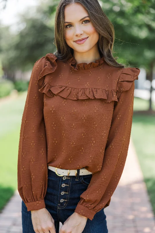 Romantic History Brown Ruffled Blouse