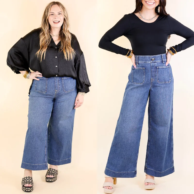 SPANX | EveryWear Cropped Wide Leg Denim Jeans with Patch Pockets