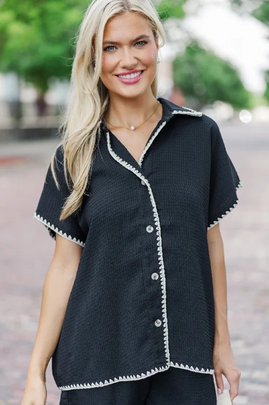 This Is The Moment Black Embroidered Blouse