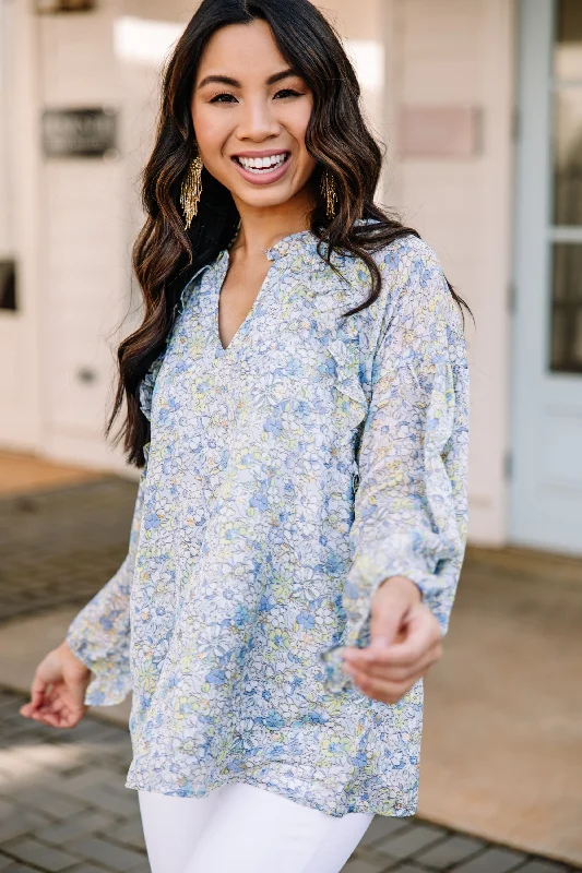 What's In A Name Blue Ditsy Floral Blouse