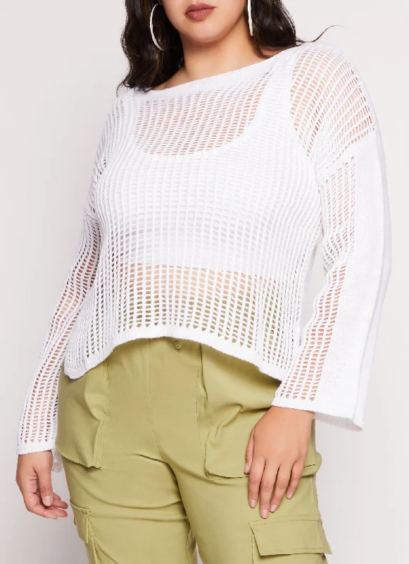 Plus Size Crochet Long Sleeve Sweater