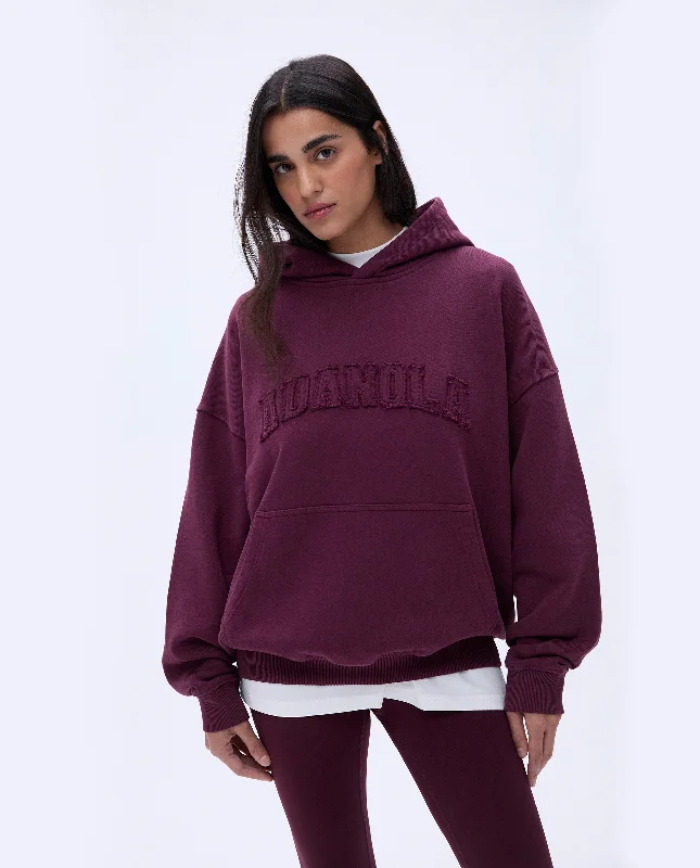 Distressed Varsity Oversized Hoodie - Dark Cherry