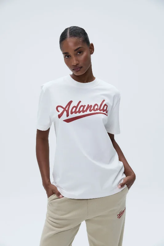 Script Short Sleeve Oversized T-shirt - White/Vintage Red