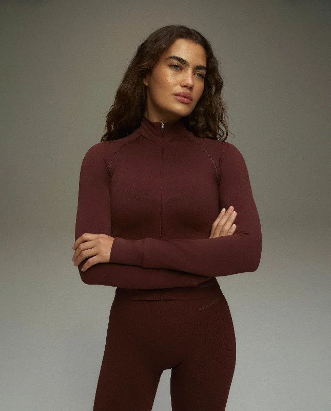 Seamless Long Sleeve Full Zip Top - Burgundy