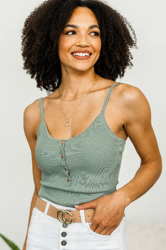 The Show Must Go On Olive Green Henley Bodysuit