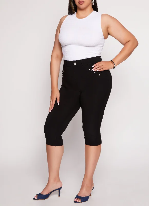 Plus Size Snatched High Waist Capri Pants