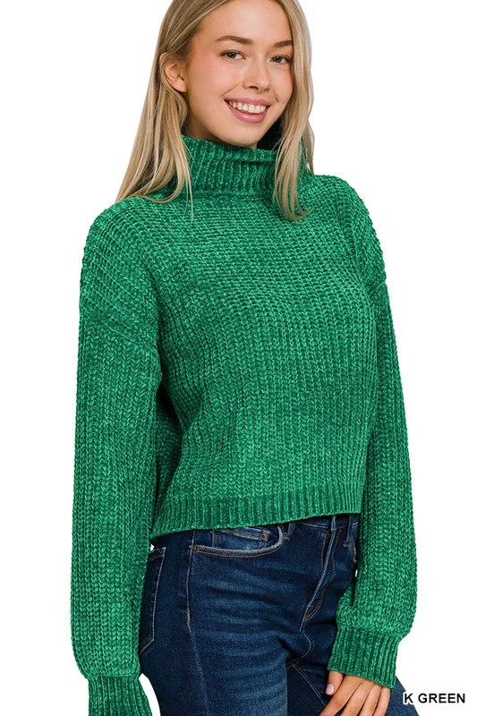 Chenille Turtleneck Sweater - Kelly Green