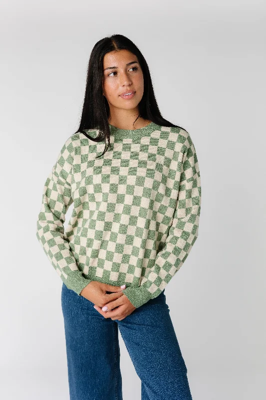 Easy Street Checkered Crew Neck Sweater