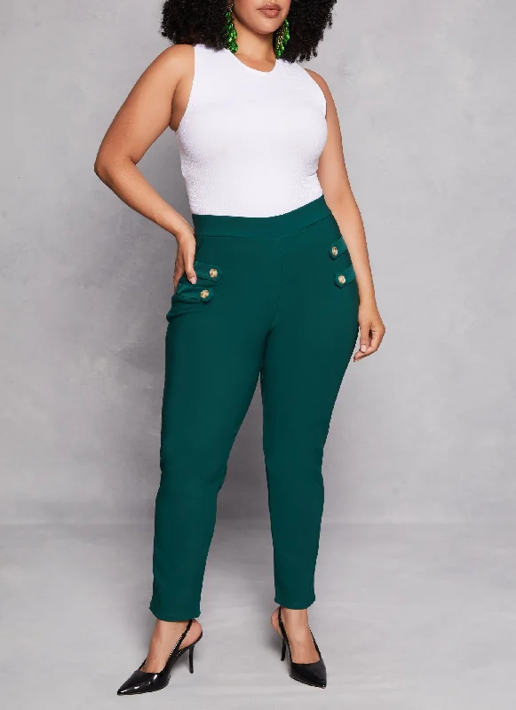 Plus Size Four Button Detail High Waist Pants