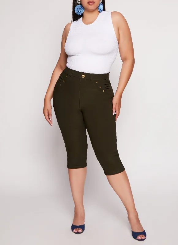 Plus Size Snatched High Waist Capri Pants