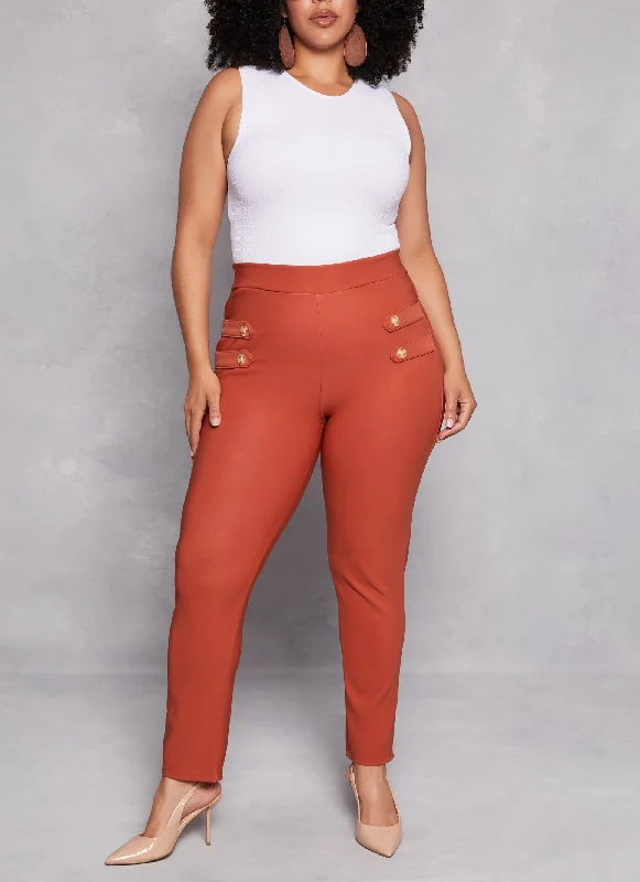 Plus Size Four Button Detail High Waist Pants