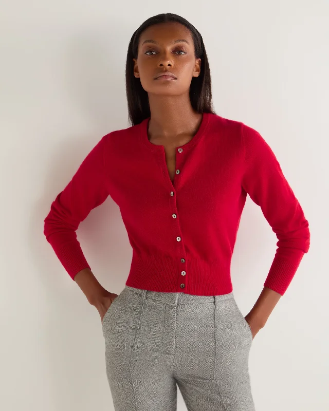 Women's Ivy Cropped Cashmere Cardigan Riding Red