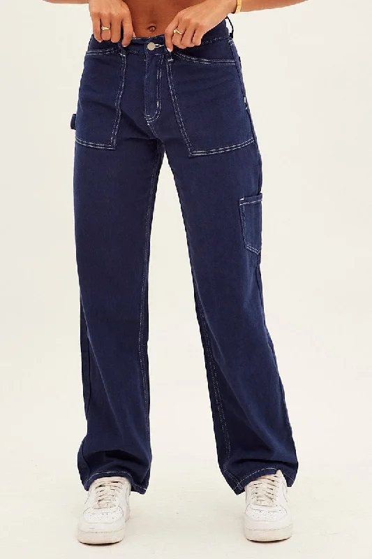 Blue Cargo Jeans Mid Rise