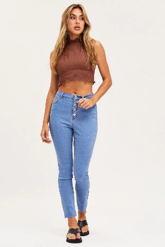 Blue Skinny Denim Jeans High Rise