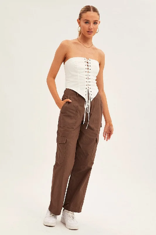 Brown Cargo Pants Mid Rise