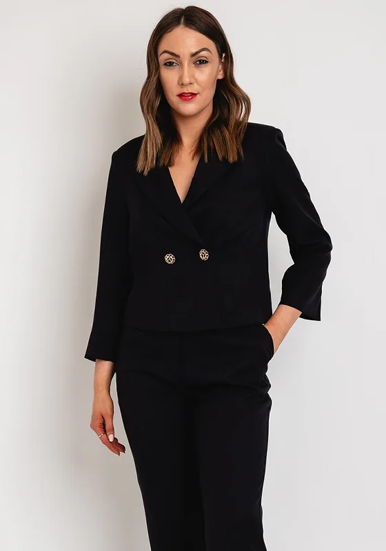 Camelot Lapel Collar Short Blazer, Black