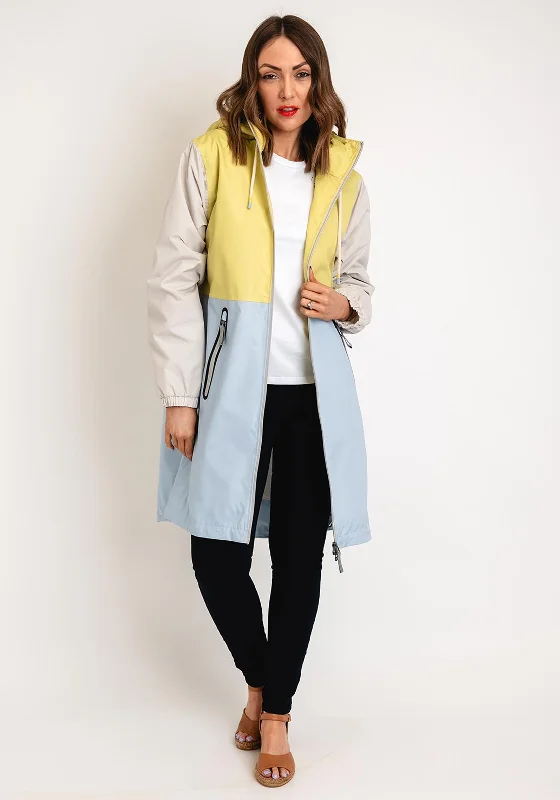 Etage Colour Block Long Rain Jacket, Blue Block