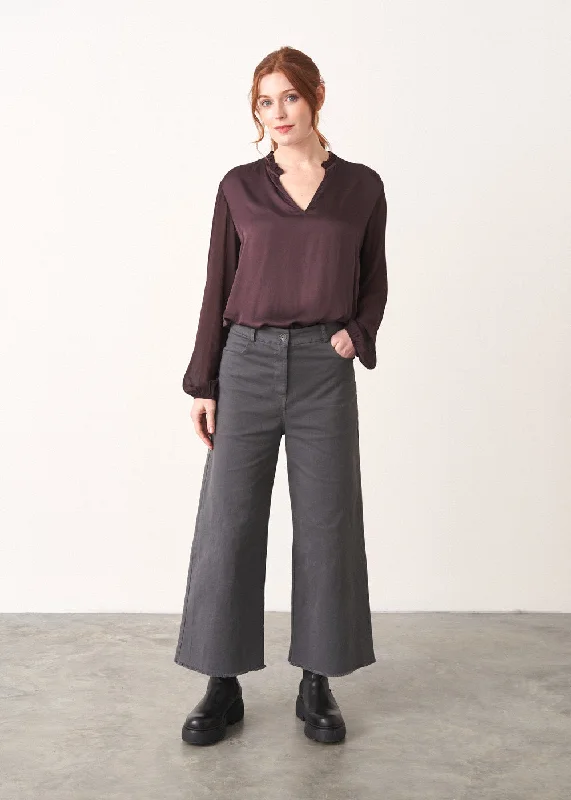 DUCHESS WIDE LEG CROPPED TROUSER - DARK GREY